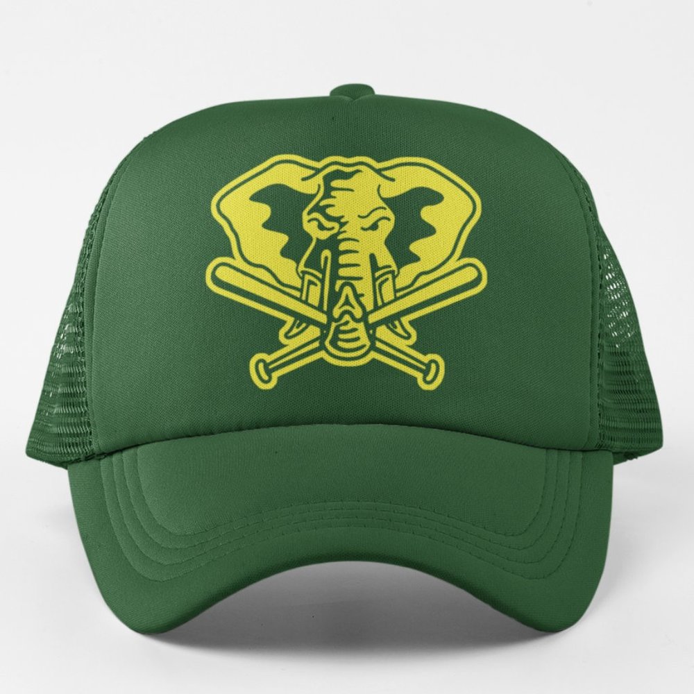 NEW Oakland Athletics Elephant Cross Bat Logo Foam Trucker Snapback Hat GREEN